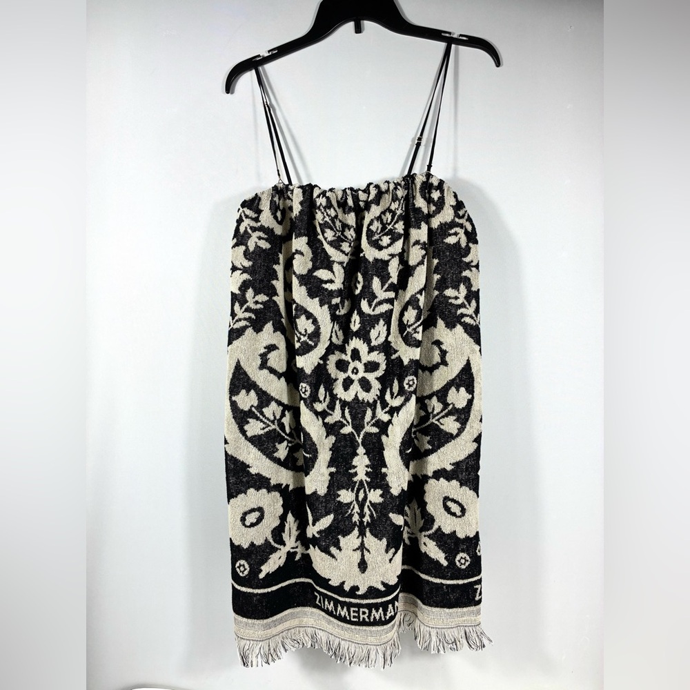 Zimmermann Rhiannon Fringed Terry Cloth Mini Dress Black Cream US 10 AU 3 NWT - Picture 16 of 17